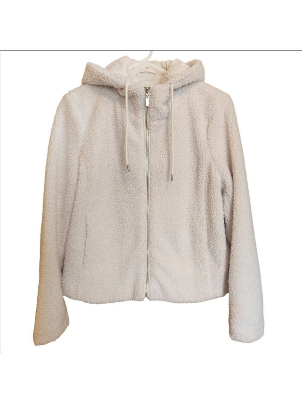 JOIE CREAM ZIP FRONT SHERPA TEDDY JACKET COAT WITH HOOD OVERSIZED SIZE S EUC